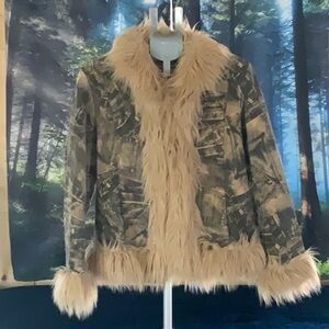 Wilsons Leather Brown and Tan Leather Jacket with Plush Fur Accents